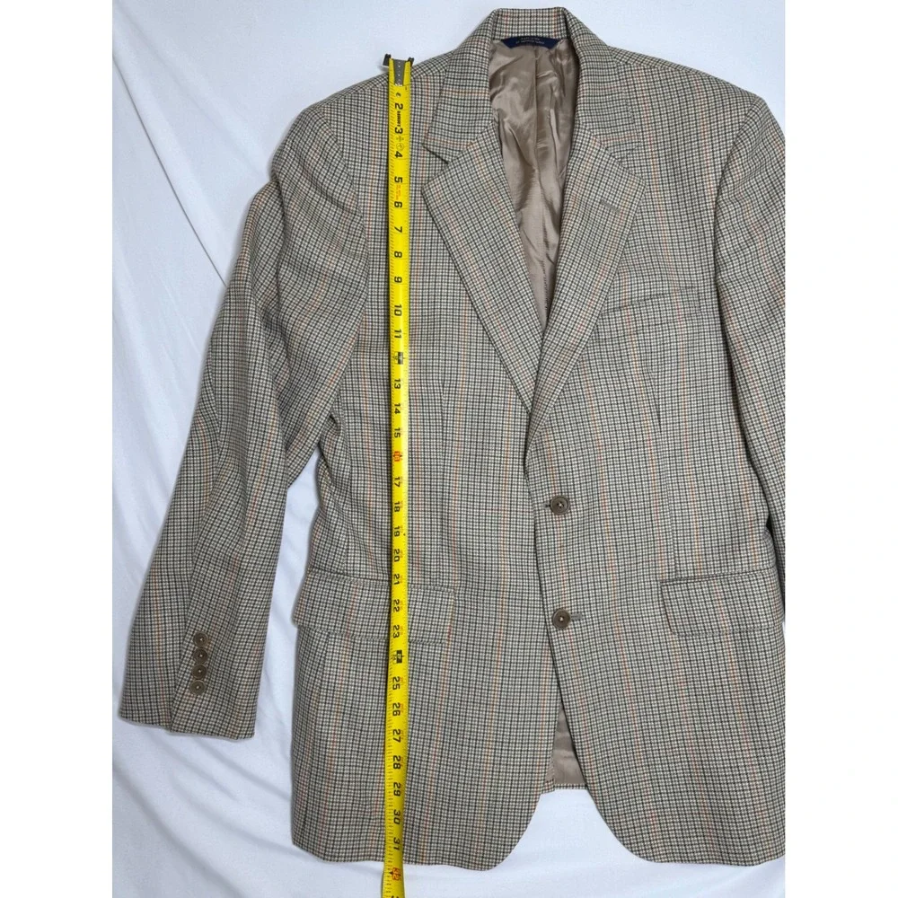 Brooks Brothers 40R Sport Coat Mens Tan Check 100% Wool Blazer Made in USA